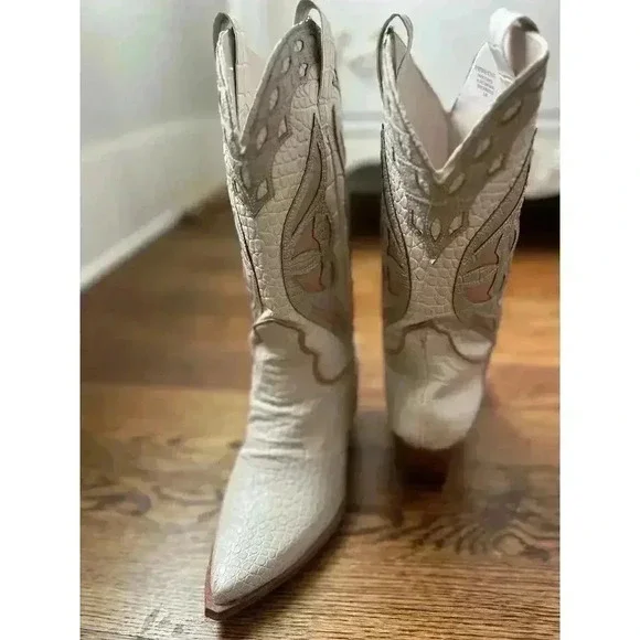 Steve Madden x REVOLVE Wynter Western Boots Bone Multi NWOB - Picture 10 of 12